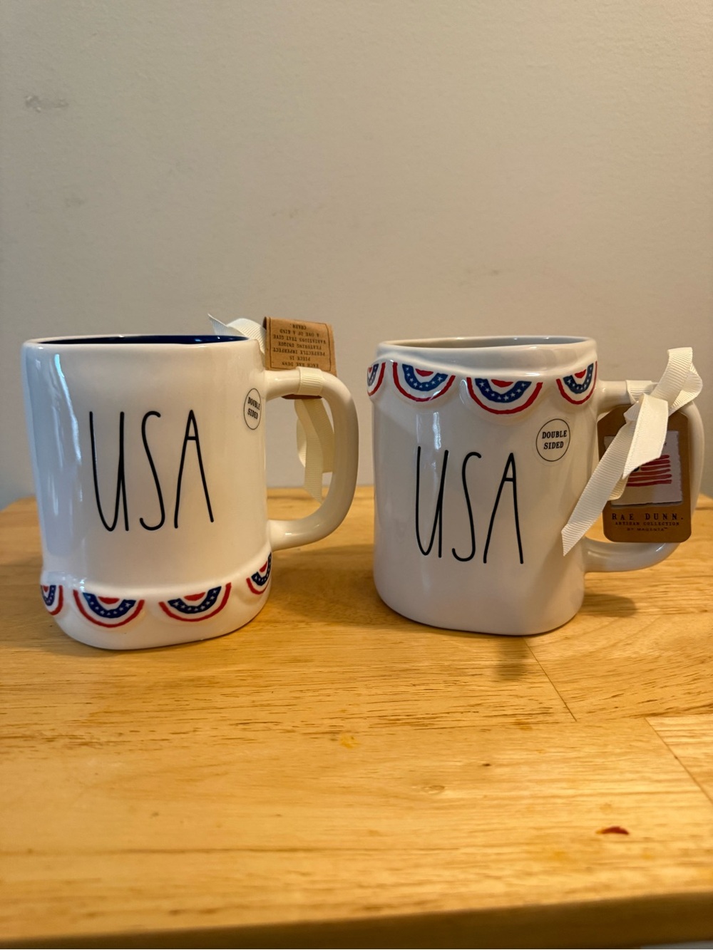 Rae Dunn USA Ceramic Mugs - Red, White & Blue Festive Set